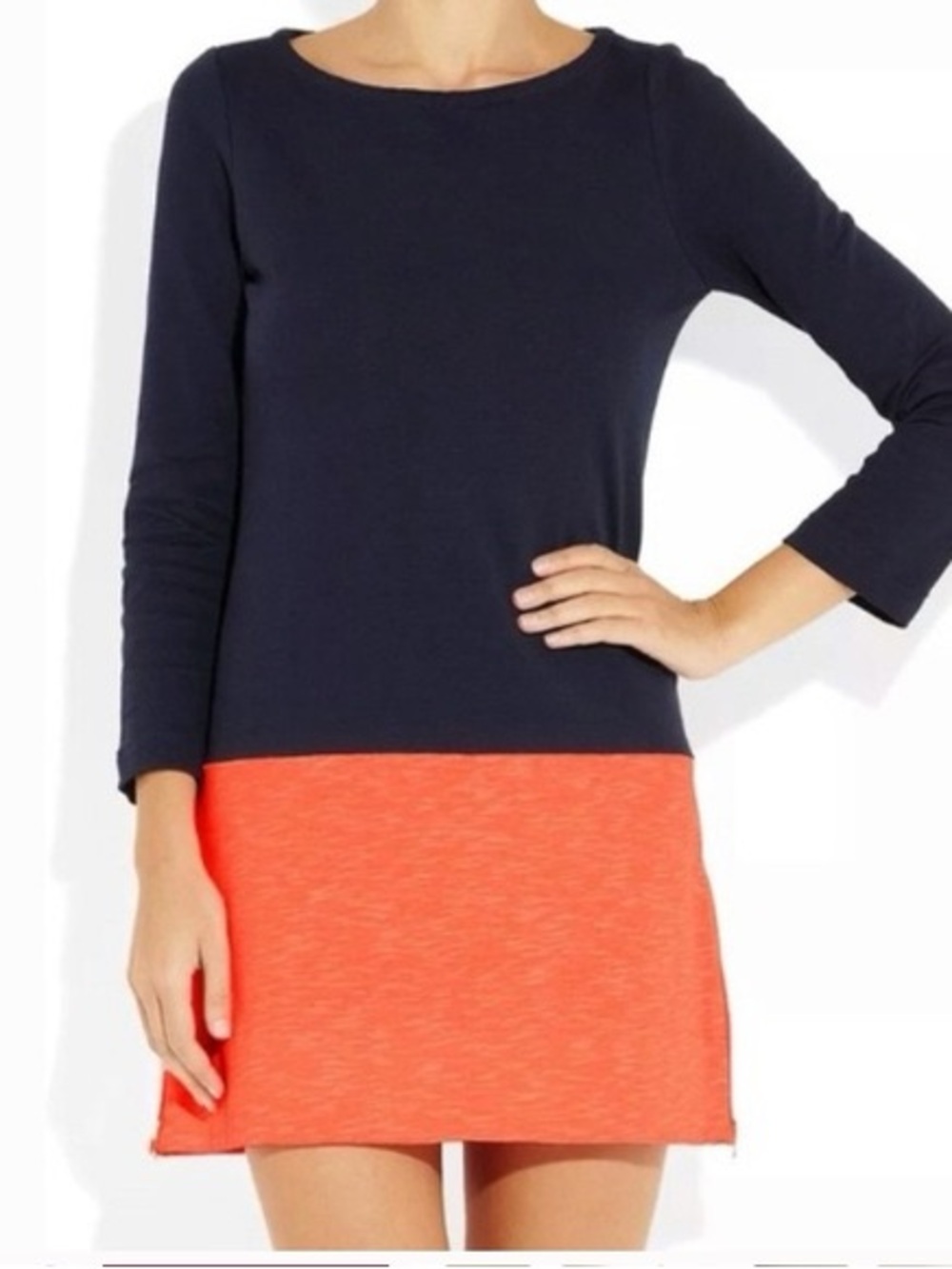 J.Crew Colorblock Dress Sweater Navy Coral Side Zip Top Size Small